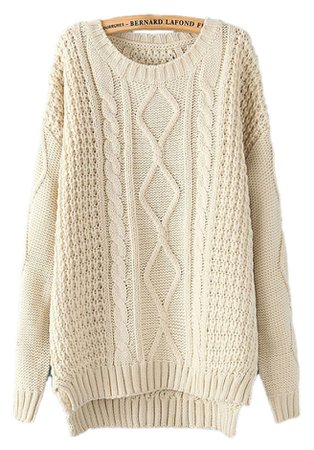 oversized beige knit sweater