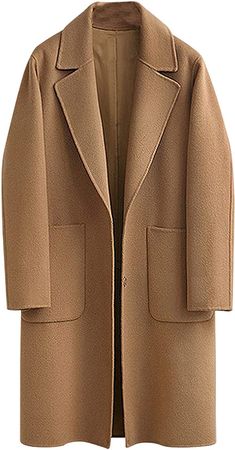 chouyatou Women's Winter Hidden Single Breasted Long Wool Coat Formal Office Wool Overcoat