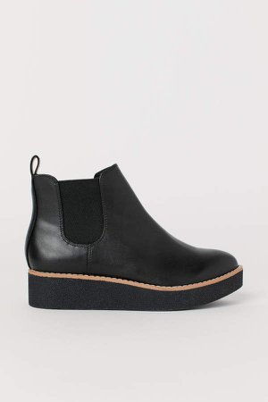 Faux Leather Ankle Boots - Black