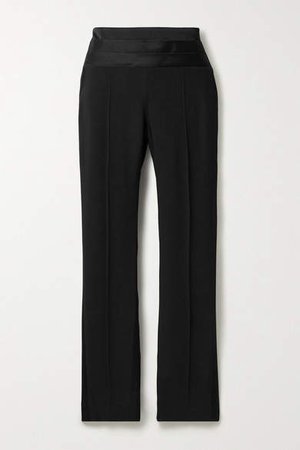 Collection - Satin-trimmed Crepe Tapered Pants - Black
