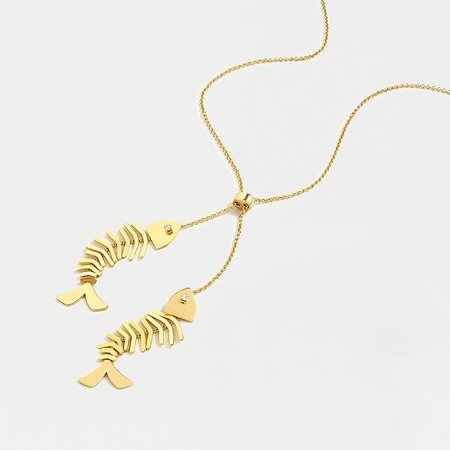 J.Crew: Gold Fish Bone Lariat Necklace golden