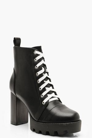 Contrast Lace Cleated Heel Hiker Boots | Boohoo