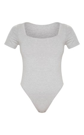 Grey Cotton Square Neck Bodysuit | PrettyLittleThing USA