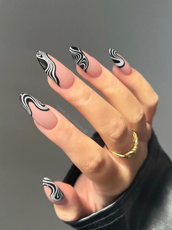 black and white acrylic nails