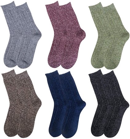 Pack of 5 Womens Vintage Style Cotton Knitting Wool Warm Winter Fall Crew Socks, Mixed Color 1, One Size - fit shoe sizes from 5-10 at Amazon Women’s Clothing store