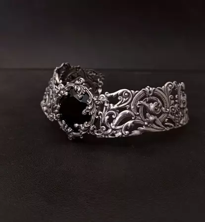 Black Crystal Collar Silver Victorian Choker Metal Gothic - Etsy