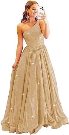 Amazon.com: One Shoulder Prom Dresses with Pockets Aline Sequin Ball Gowns Formal Evening Gowns : Clothing, Shoes & Jewelry