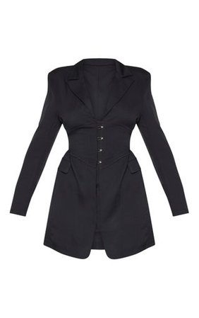 Black Pin Detail Corset Blazer Dress | PrettyLittleThing