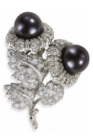 black pearl and diamond brooch