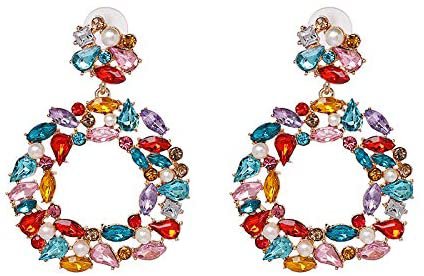 Amazon.com: Aidyfeso Statement Drop Earrings Gorgeous Colorful Crystal Stone Rhinestone Earrings for Women Girls, Designer Shining Wedding Earings for Daily Party Club Holiday 1 Pair (Multi-color): Clothing