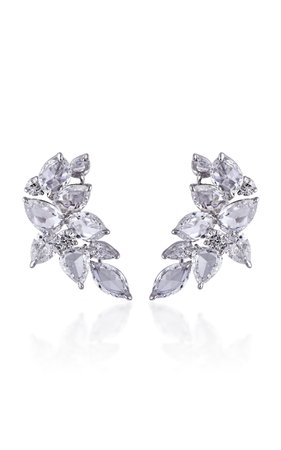 18k White Gold Cascade Rose Cut And Brilliant Colorless Diamond Earrings By Harakh