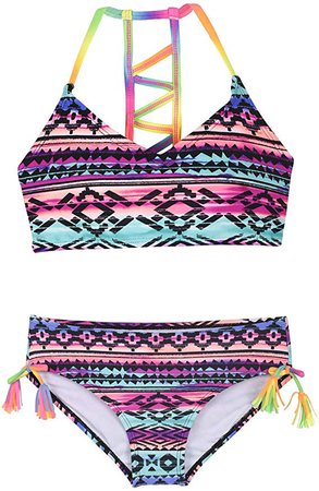 Amazon.com: Hilor Girl's Strappy Bikini Set Two Piece Swimsuits Side Tie Hipster Swimwear Tassels Tankini Set: Clothing