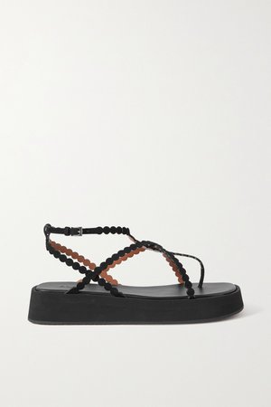 Black 40 laser-cut suede platform sandals | Alaïa | NET-A-PORTER