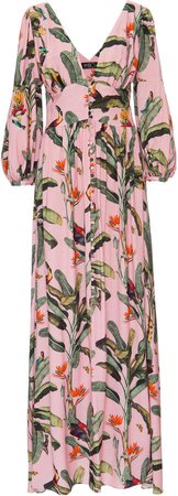 Tropical Print Button-Front Maxi Dress