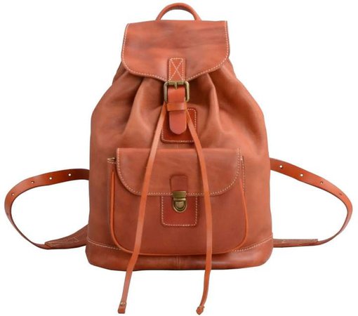 Touri Handmade Genuine Leather Backpack In Tangerine Brown