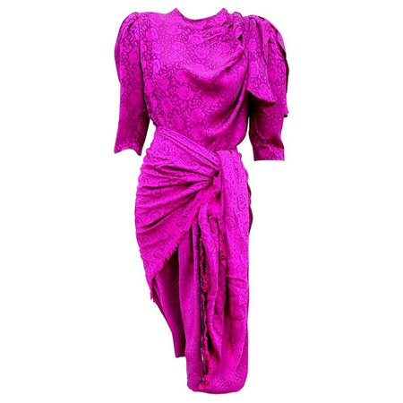 VALENTINO "New" Purple Flowers theme with Shawl Silk Dress - Unworn For Sale at 1stdibs