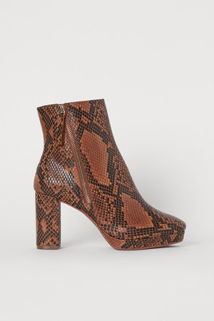 Block-heeled Ankle Boots - Brown/snakeskin-patterned - Ladies | H&M US
