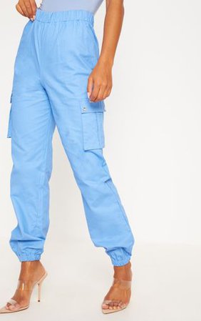 Blue Cargo Pocket Trouser | Trousers | PrettyLittleThing