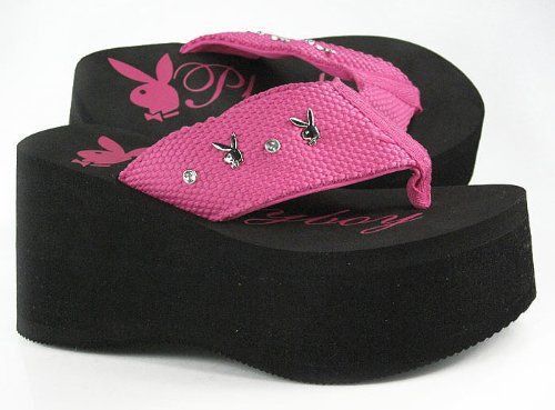 black pink playboy platform sandals