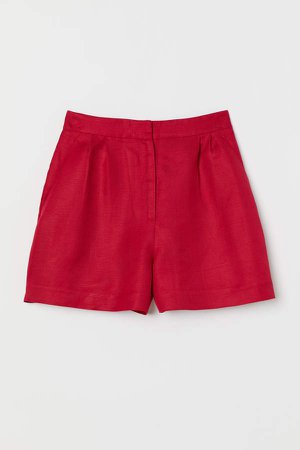 Linen-blend Shorts - Red
