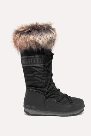 Monaco Faux Fur-trimmed Shell Snow Boots - Black