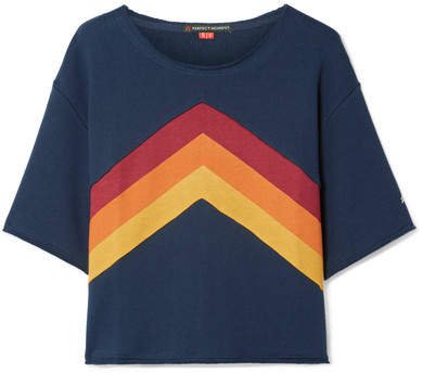 Perfect Moment - Cropped Paneled Cotton-jersey T-shirt - Navy