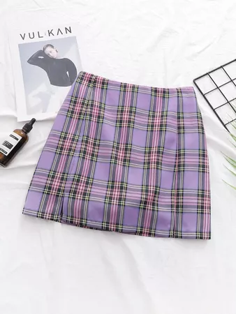 Zipper Back Tartan Mini Skirt | SHEIN USA