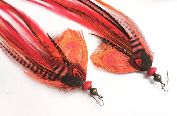 Red feather boho earrings Halloween