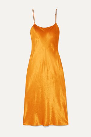 Hammered-satin Midi Dress - Orange