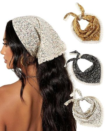 Amazon.com: AWAYTR 3Pcs Floral Hair Bandanas Chiffon Head Kerchief for Women Girls Boho Hair Scarf Headband Bandana Daisy Lace Head Scarf (Floral - Yellow/Black/Beige) : Clothing, Shoes & Jewelry