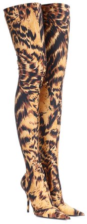 BALENCIAGA Leopard Knife Thigh Boots
