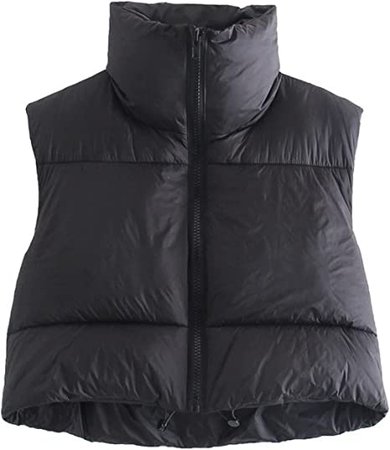 Shiyifa Women's Fashion High Neck Zipper Cropped Puffer Vest Jacket Coat (Black, Small) at Amazon Women's Coats Shop