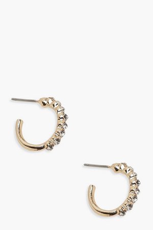 Diamante Huggie Hoop Earrings | Boohoo