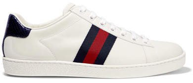Ace Watersnake And Canvas-trimmed Leather Sneakers - White