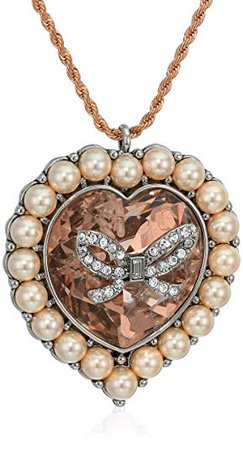 Betsey Johnson Blush Stone Heart Pendant Necklace, Blush, One Size: Clothing
