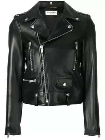 Shop Saint Laurent zip-up leather biker jacket with Express Delivery