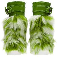 green white fur boots shoes leg warmers