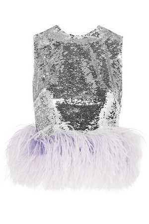 16ARLINGTON | Feather-trimmed sequined tulle top | NET-A-PORTER.COM