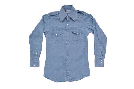 Vintage 1960s Denim Pearl Snap Work Shirt // S/M // Slim Fit // Custom // Ranchwear // Workwear // Heritage // Tailored // Western