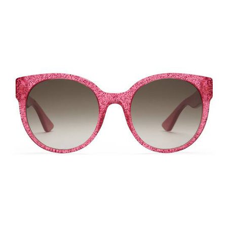 Round-frame acetate sunglasses in Glitter fuchsia acetate frame | Gucci Women's Round & Oval