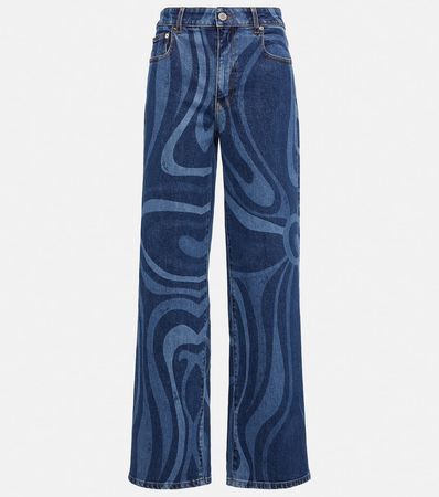 Printed Wide Leg Jeans in Blue - Pucci | Mytheresa