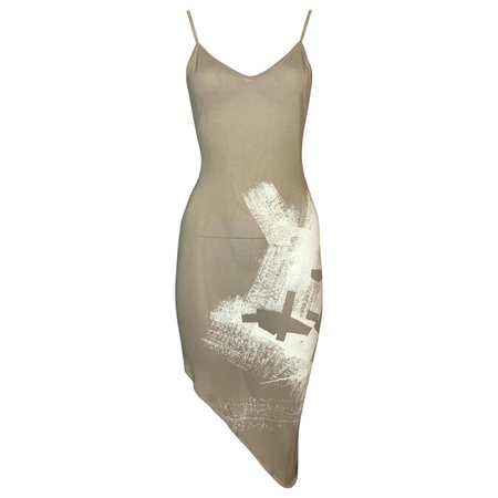 S/S 2001 Christian Dior John Galliano Sheer Nude Printed Asymmetrical Mini Dress For Sale at 1stDibs