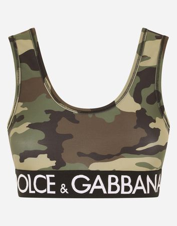 Camouflage jersey top with branded elastic in Multicolor for Women | Dolce&Gabbana®