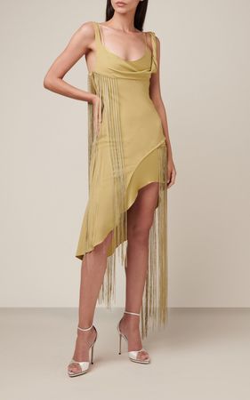 Victoria Beckham Fringed Asymmetric Satin Slip Dress By Victoria Beckham | Moda Operandi