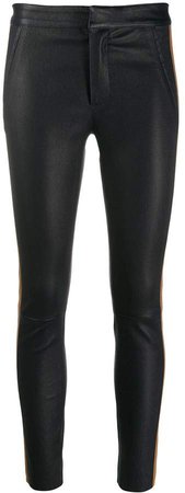 contrast band skinny leather trousers