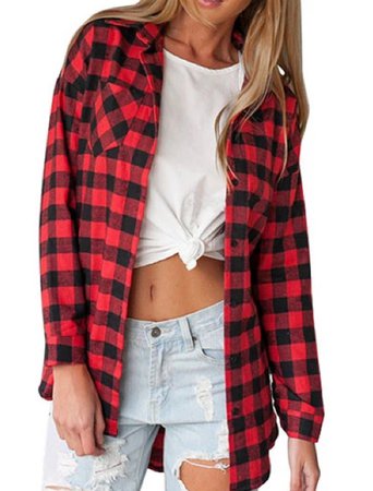 red plaid top