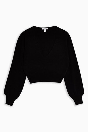Black Plunge V Cropped Knitted Jumper | Topshop