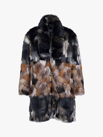 French Connection Golda High Neck Faux Fur Coat, Utility Blue/Brown at John Lewis & Partners