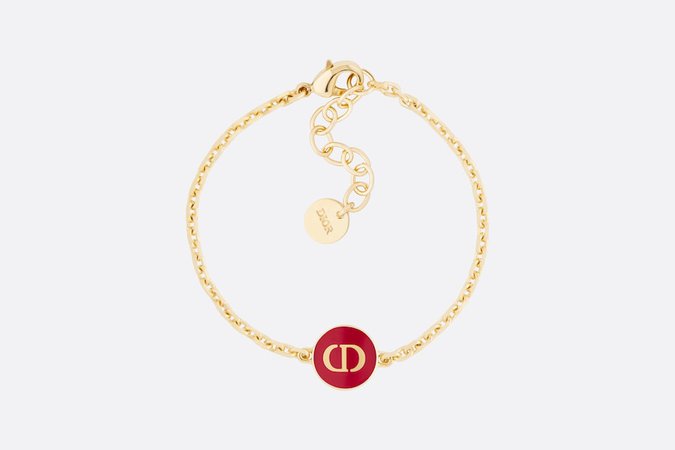Petit CD Bracelet Gold-Finish Metal and Raspberry Lacquer - Fashion Jewelry - Woman | DIOR