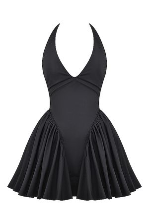 Clothing : Mini Dresses : 'Valentia' Black Halter Mini Dress